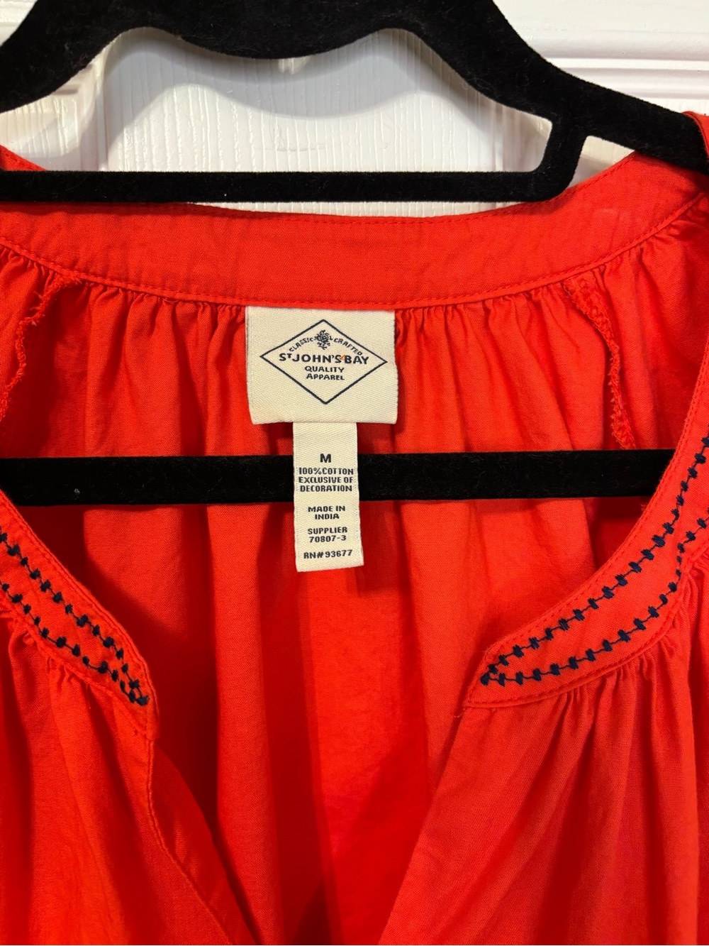 St. John’s Bay 100% Cotton Embroidered Peasant Blouse Orange Medium - Picture 3 of 16